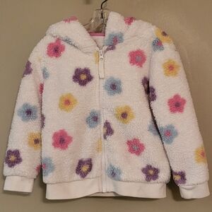 Floral soft fuzzy zip up hoodie